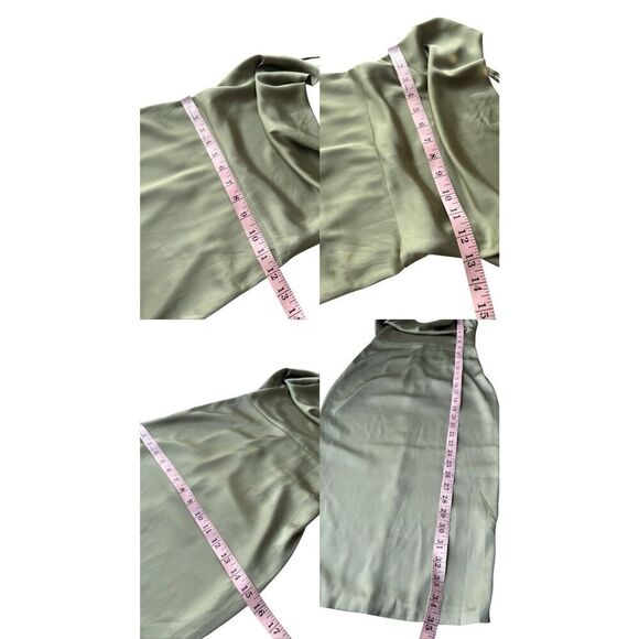 Oh Polly Sage Green Satin Cowl Neck Midi Dress Size 2 - Picture 9 of 9